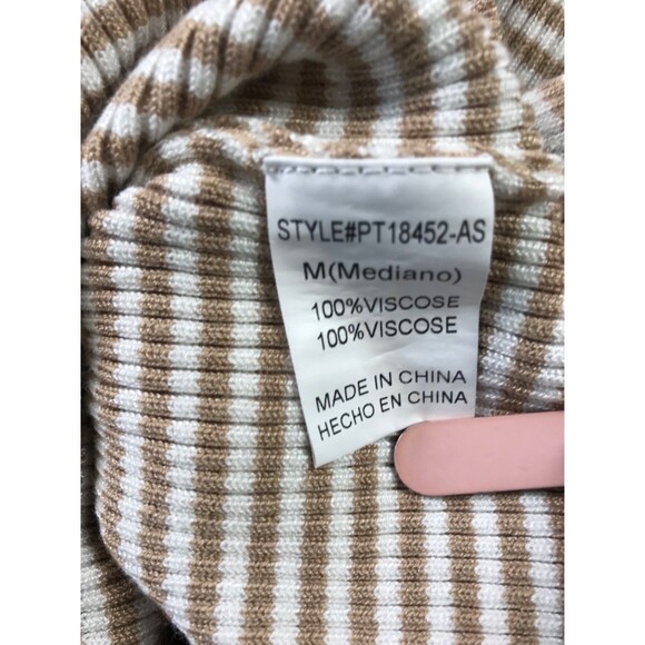 Altar'd State Cropped Ribbed Long Sleeve V-Neck Striped Tan White Sweater Medium - Picture 6 of 8
